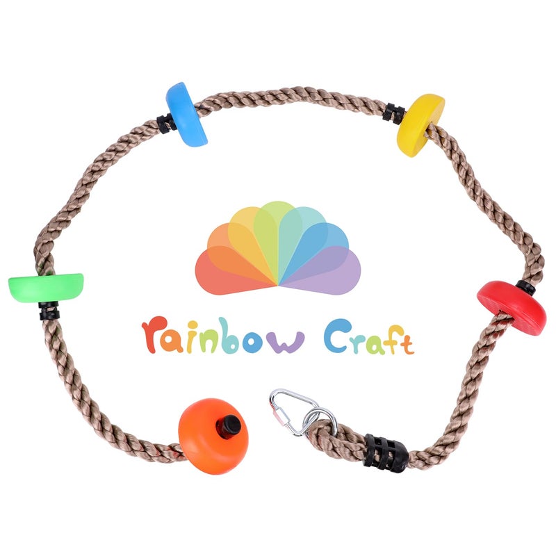 Rainbow Craft حبل تسلق ملون بألوان قوس قزح - 6.5 قدم مع 5 أقدام معقودة - حبل نينجا للأطفال لمحارب النينجا ملحقات مسار العوائق للأطفال مجموعة أرجوحة للعب في الفناء الخلفي - Image 1